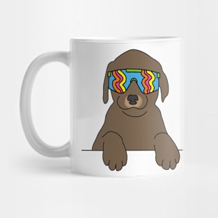 Chocolate Labrador puppy Dog wearing 80's skiing sunglasses Mug